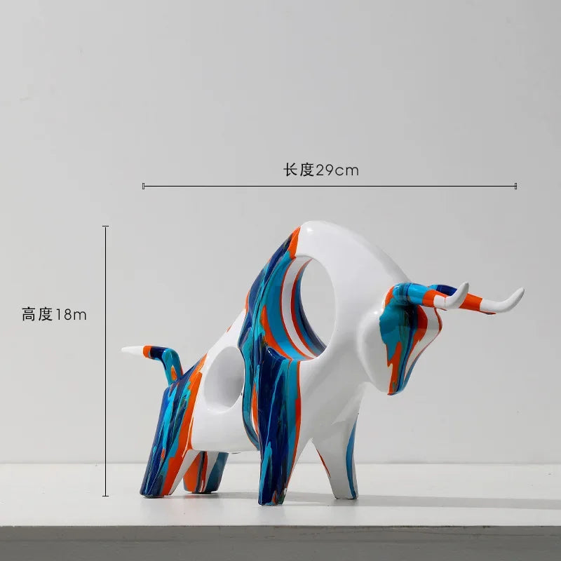 statue moderne cheval résine bleu orange marbrée opaque décoration intérieur salon bleu orange modernes