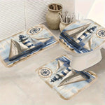 tapis bain thème marin phare voilier boussole anti dérapant beige bleu noir vintage pastoral