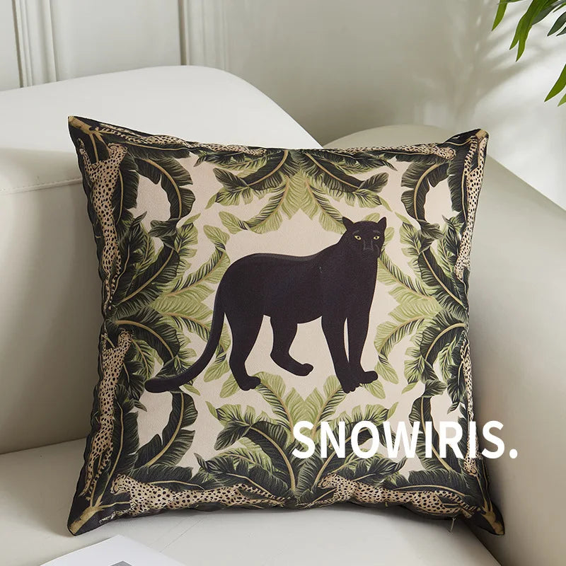 housses coussin imprimées jungle animaux vert noir moderne canapé chaise voiture décoration