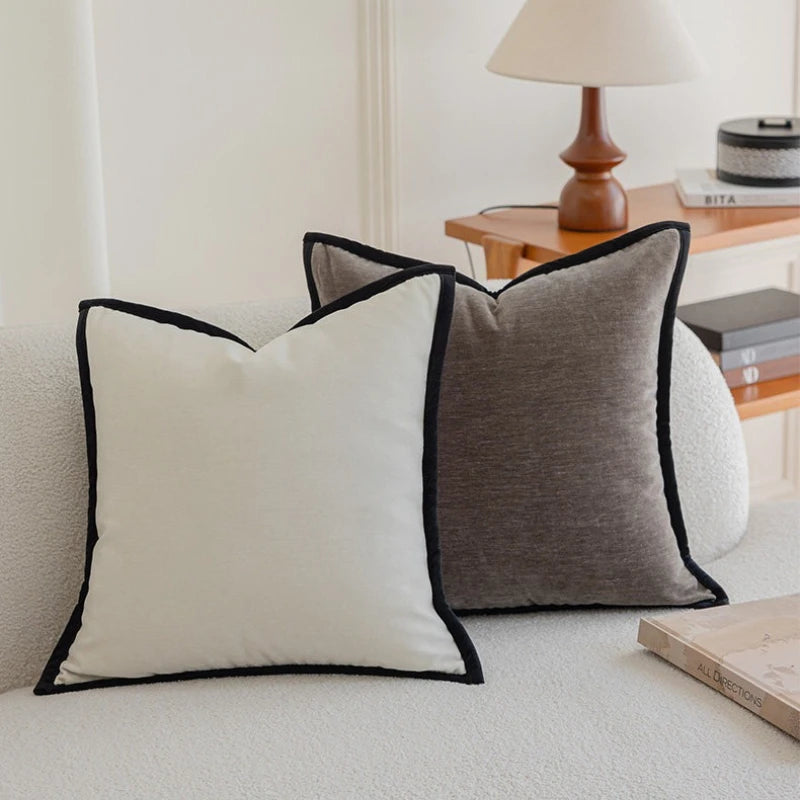 coussin carré velours beige gris noir adhésif contemporain decoration maison nordique 45x45cm 50x50cm