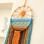 décoration murale bohème dreamcatcher macramé géométrique orange bleu marron artisanal chambre salon