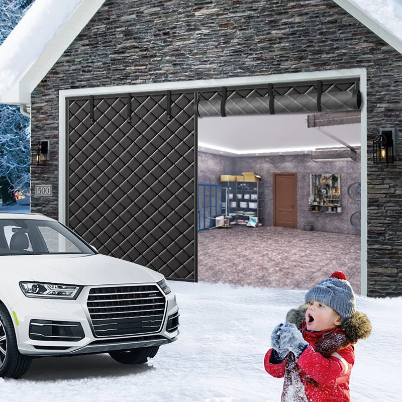 Rideau de porte garage double en tissu Oxford gris isolation thermique