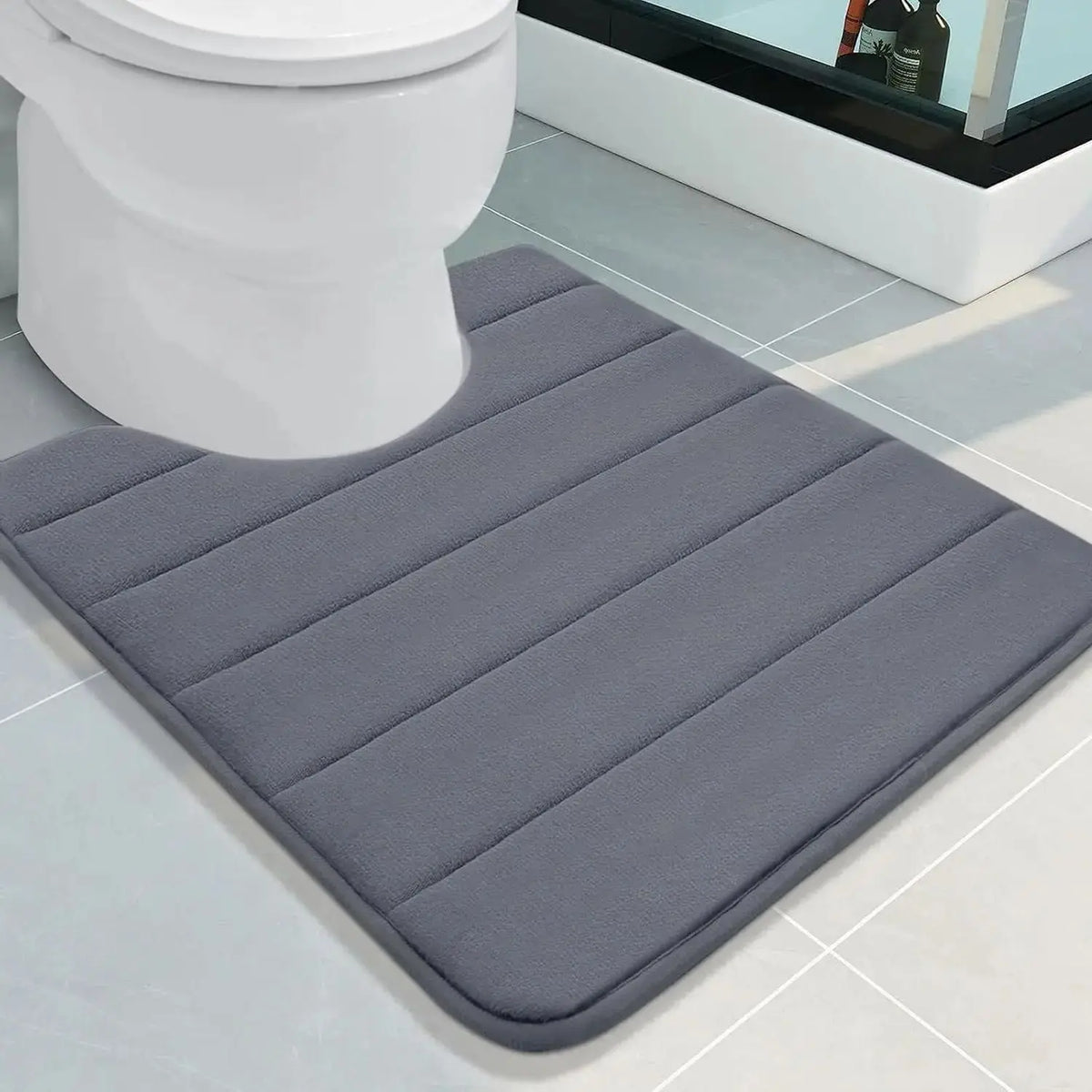 tapis toilette moderne gris clair pelucheux super absorbant antidérapant tissu microfibre chenille memory foam