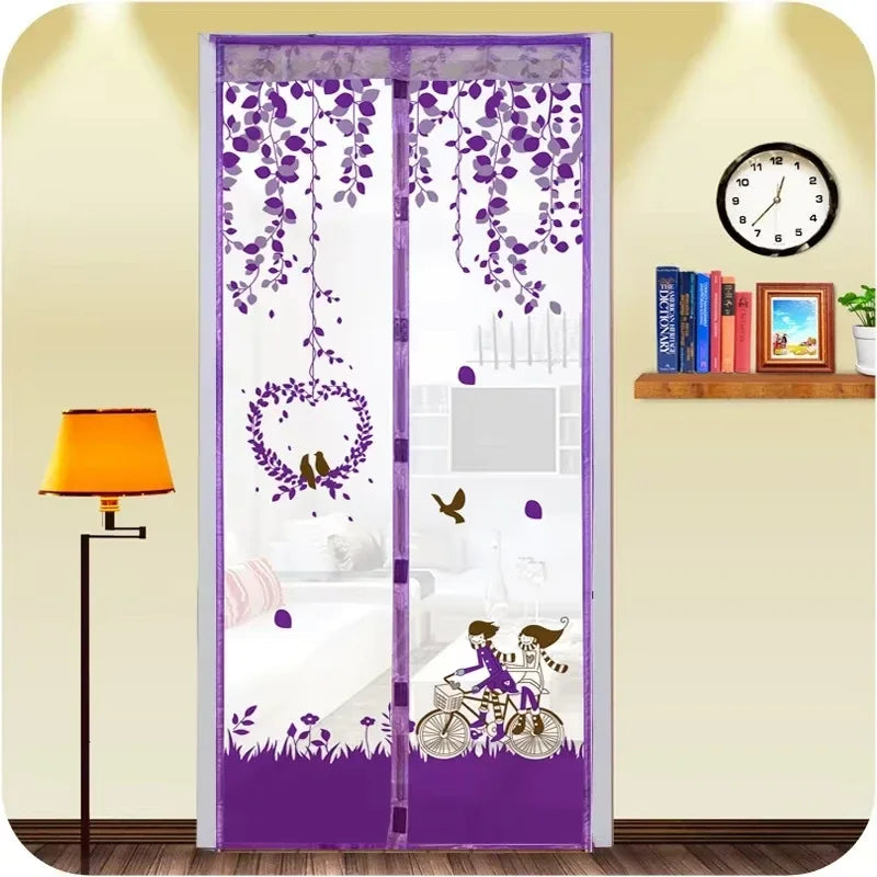 rideau porte magnétique violet fleurs feuilles moderne opacité ventilation anti insectes