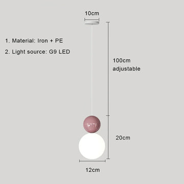 lumière suspendue moderne minimaliste sphères brillantes couleur rose beige chrome