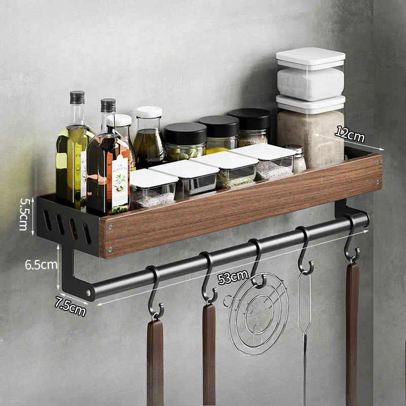 étagère murale bois marron bouteilles condiments huile d'olive moderne vis fixations rechargeable multifonctionnelle