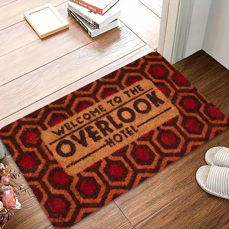 tapis d'entrée moderne tige porte imperméable antidérapant hexagones relief orange rouge bienvenueôtel