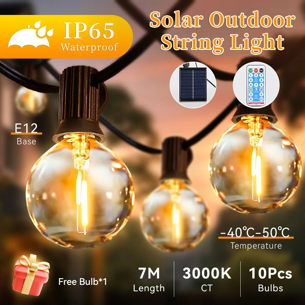 guirlande lumineuse solaire extérieure 7m 10 boules blanc chaud clips vintage
