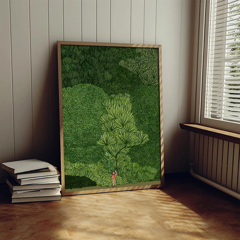 tableau moderne impression toile verte paysage végétal sans cadre décoration maison contemporain fixations bois