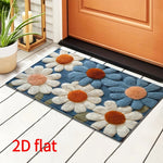 tapis moderne fleurs bleu blanc orange non glissant salon salle bain machine lavable