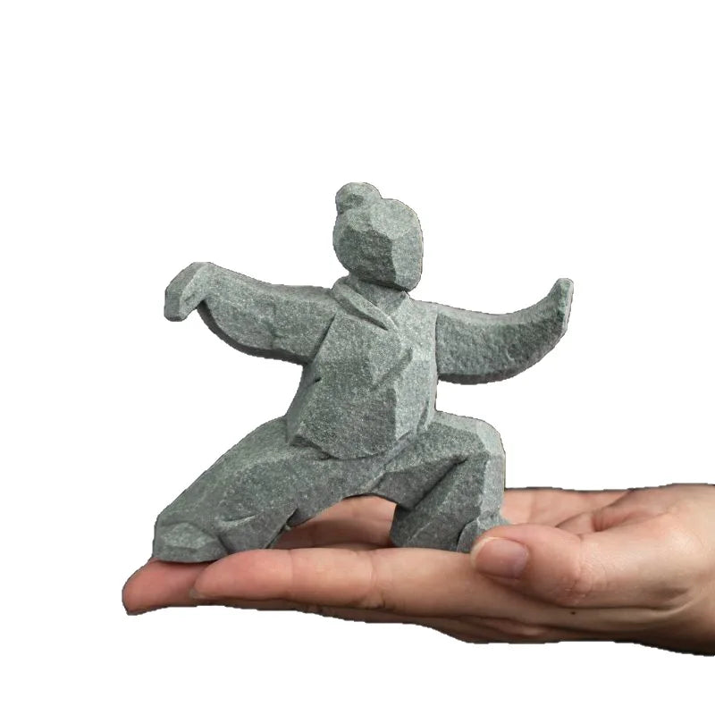 statues arts martiaux traditionnelles gris clair texture granite opaques artisanal modernes motifs traditionnels