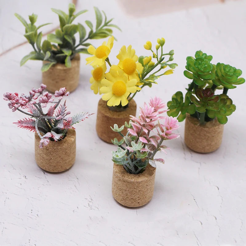 plantes artificielles miniatures feuilles vertes fleurs colorées pots décoration intérieure 12 ans clips métalliques