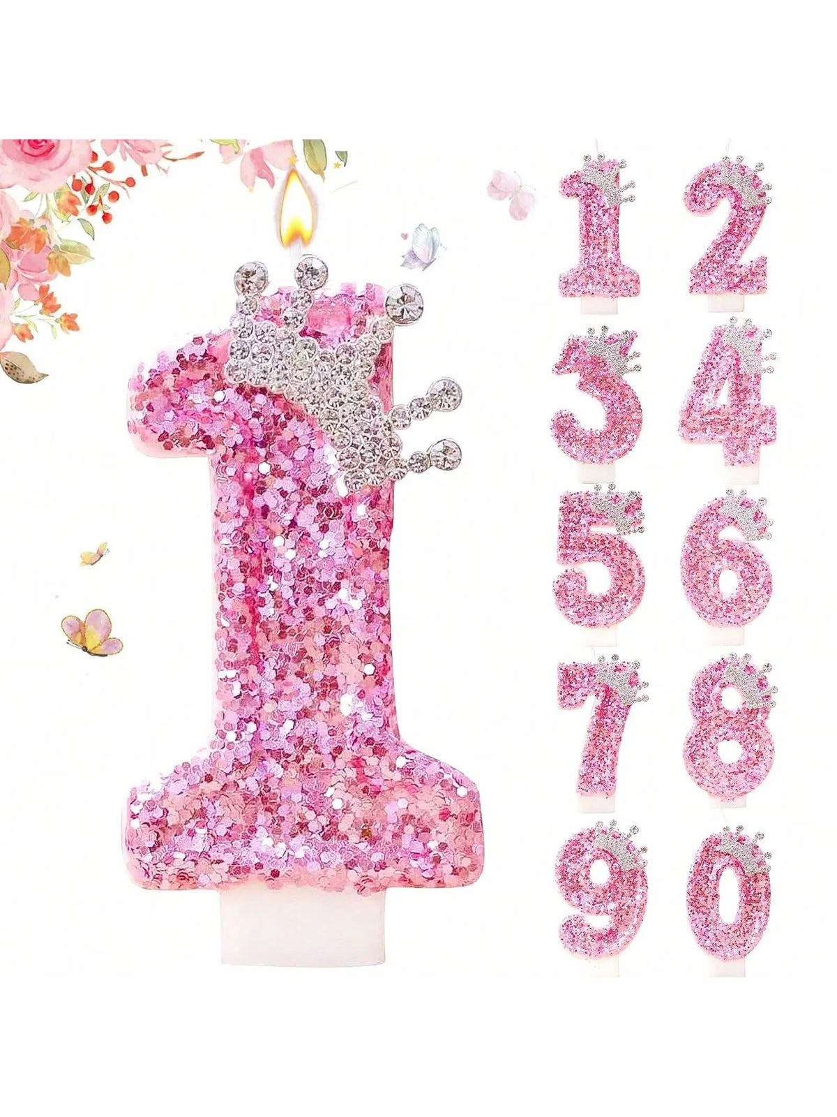 bougies chiffres anniversaire rose pailletées décoratives brillantes adhésives