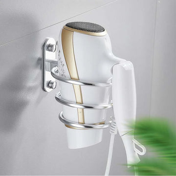 support mural porte sèche cheveux moderne spirale couleur argentée salle bain fixations trous respectueux