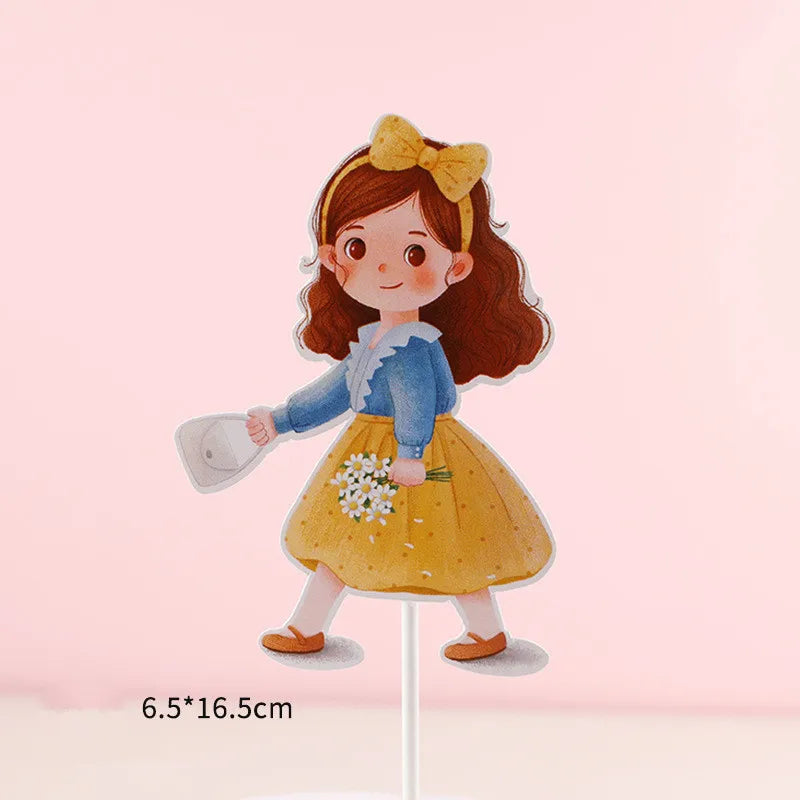 décoration anniversaire mariage figurines dessin animé fleurs rubans transparents piques bleu jaune rose