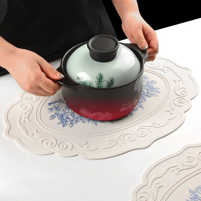 Set de table silicone motif floral rétro beige