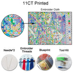 kit broderie multicolore motifs floraux paysage artiste aiguilles fil plan outils 30x30 40x40 50x50