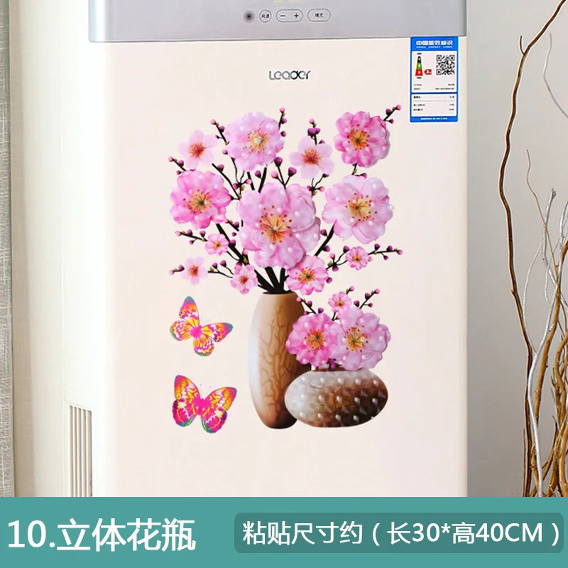 sticker mural 3d moderne fleurs papillons rose beige noir opaque chambre coucher PVC