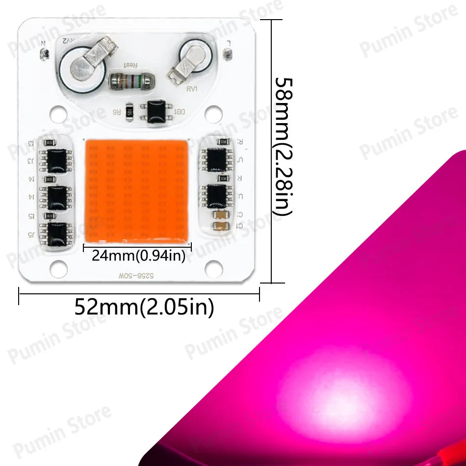 ampoule led cob 50w 3000k 4000k 6500k blanc orange jaune vert bleu rouge circuits