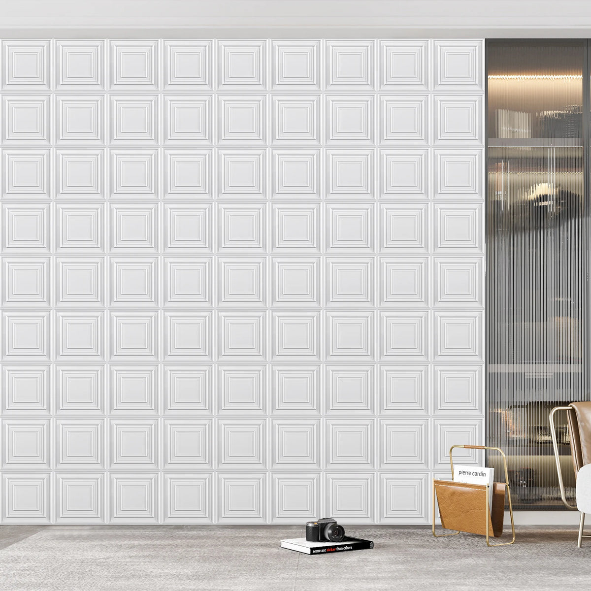 panneau mural 3D blanc relief moderne adhésif salon chambre enfant mariage carré classique PVC