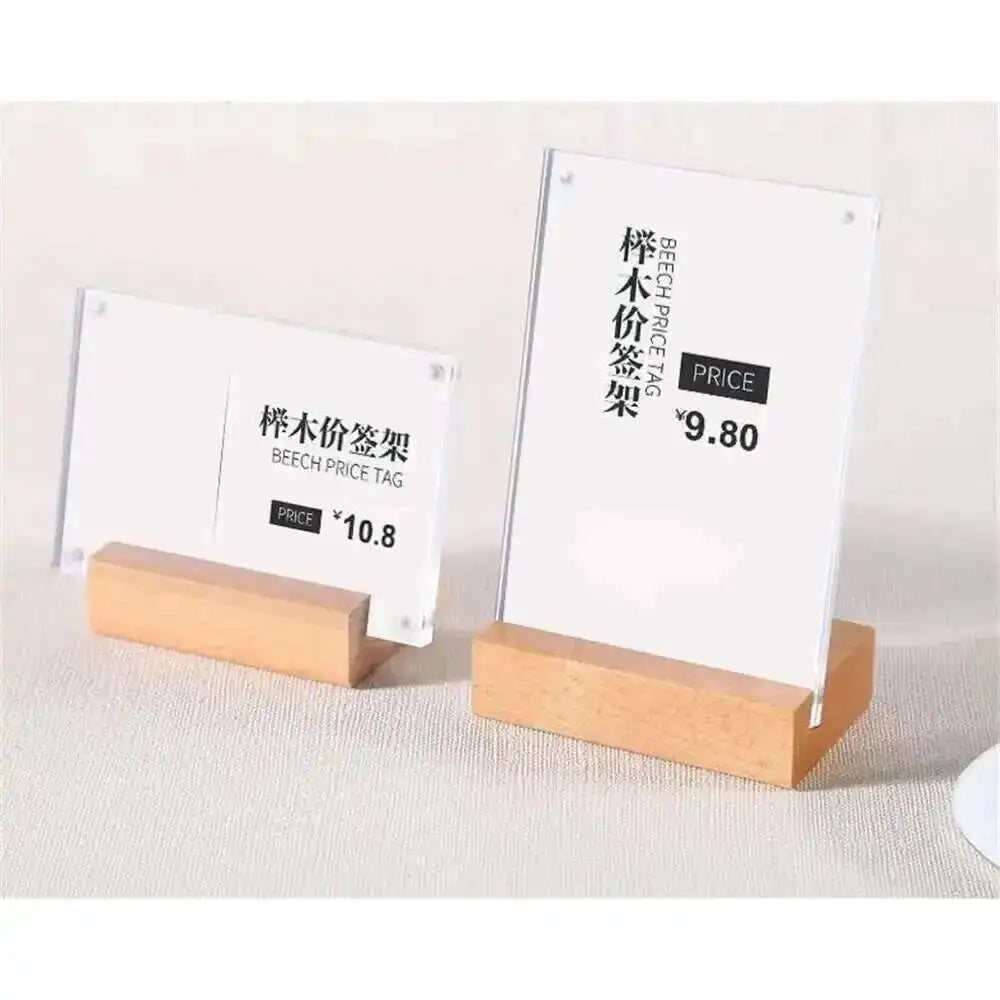 présentoir prix transparent moderne bois clips support étiquettes photo 7x10cm