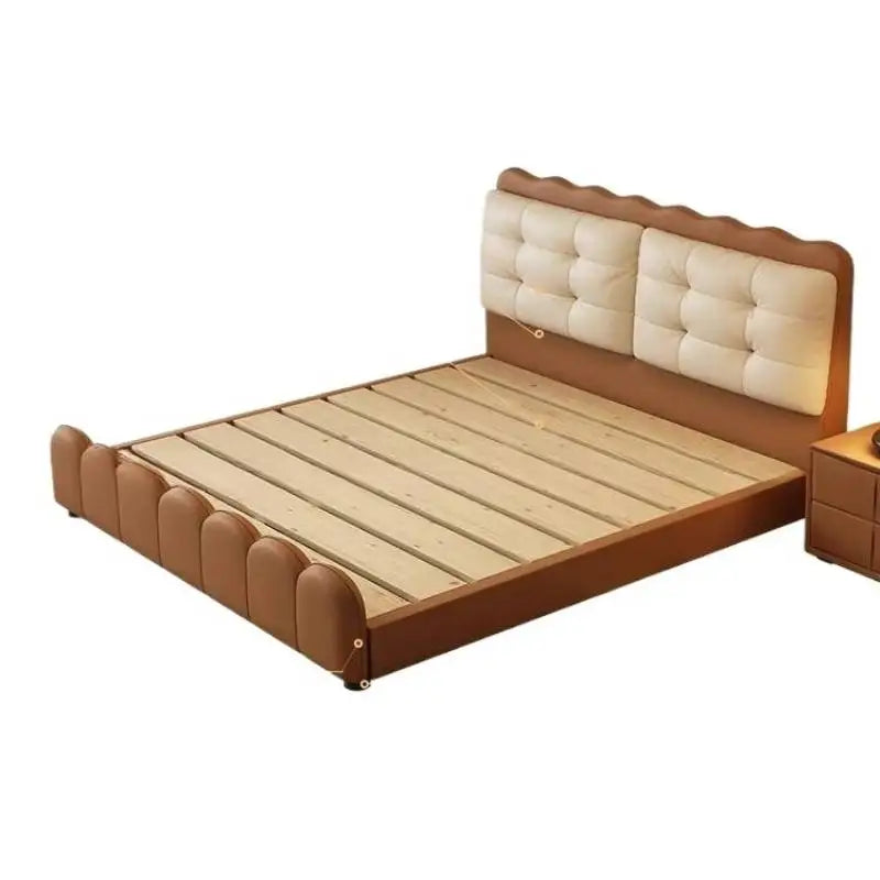lit moderne simili cuir capitonné beige marron noir tiroirs intégrés