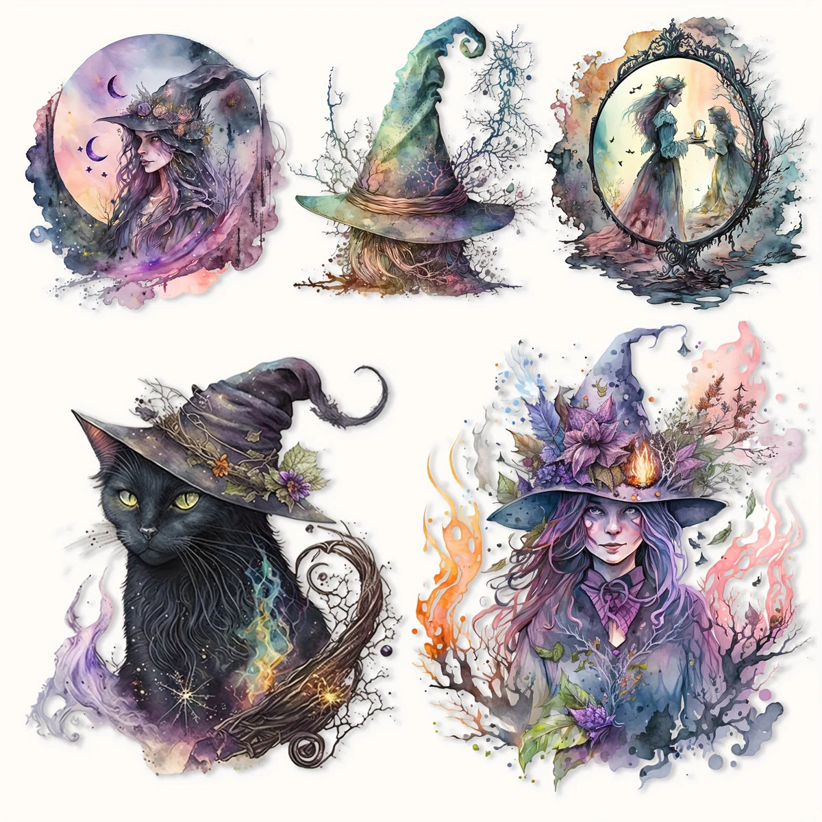 autocollants multicolores fantaisie magique artisanat scrapbooking journaux bricolage sorcières chats bougies châteaux cristaux livres
