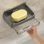 porte savon mural adhésif gris moderne double drainage salle bains organisateur plastique