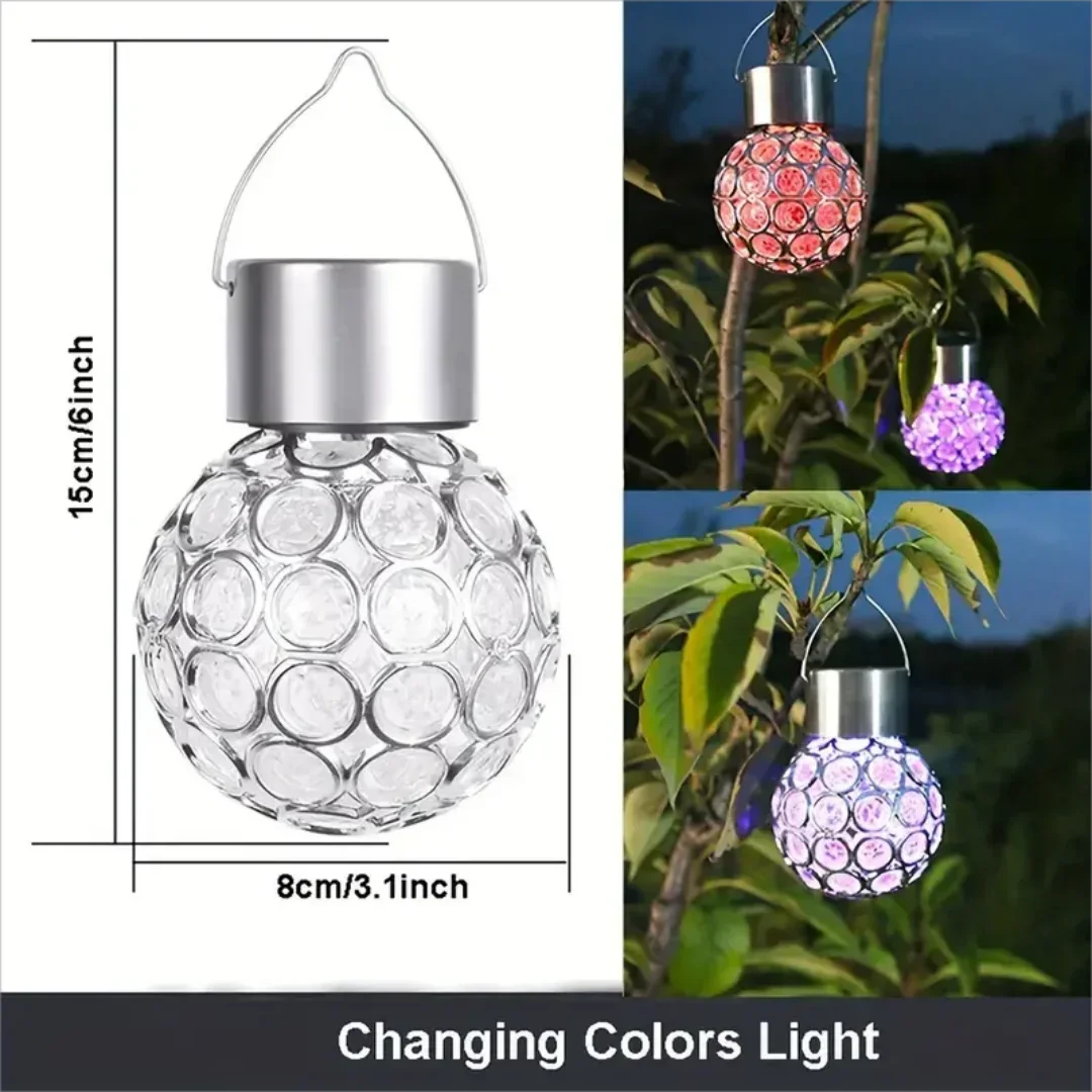 lumière solaire boule transparente motifs colorés moderne décoration extérieure jardin suspension anneaux métalliques