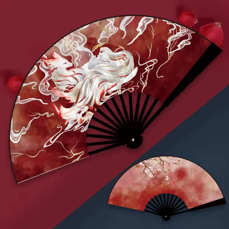 éventail traditionnel artisanal peinture artistique motifs floraux ruban décoratif couleurs vives