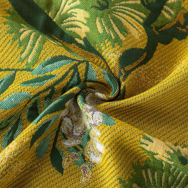 couverture coton motif floral verte jaune vintage franges dorées 48x74cm 150x200cm