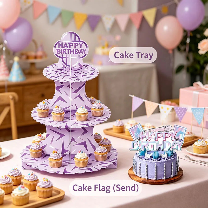 supports cupcakes drapeaux happy birthday rose violet zigzag modernes festifs anniversaire famille réunion