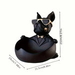 statue bulldog noir résine lunettes cravate cigare décoration humoristique maison moderne