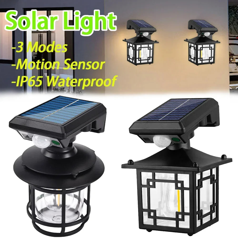 lampe solaire murale noire cadres transparents ip65 protection exterieur capteur mouvement panneau solaire led