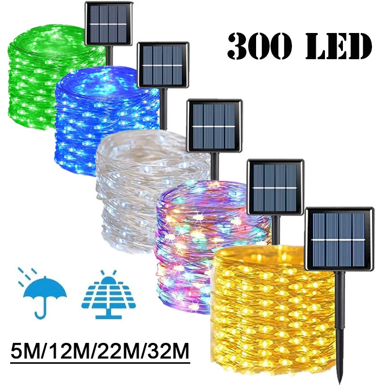 guirlande lumineuse solaire moderne 12m 100led vert bleu blanc scintillante étanche patioextérieur