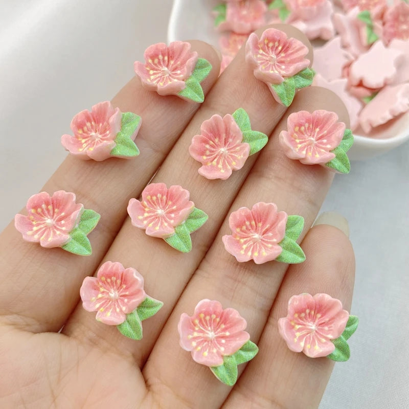 bijoux fantaisie fleurs artificielles rose clair vert décoration ongles 3d bricolage set