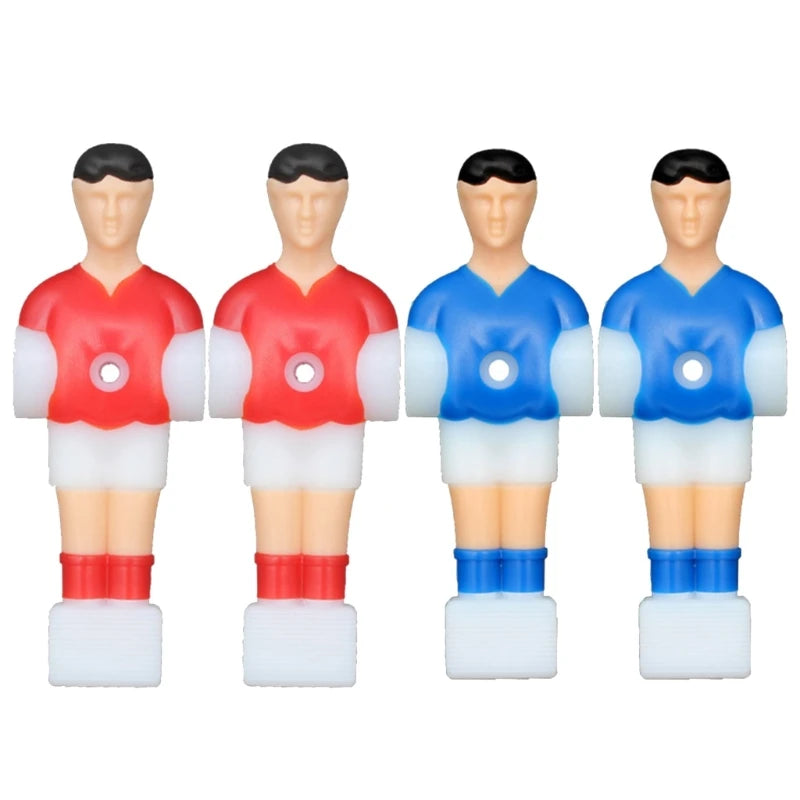 figurines joueurs football table footsball rouge bleu uniforme sport stylisées fixations tronc