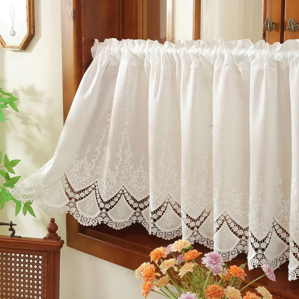 rideau blanc dentelle translucide classique coton decoratif fenetre maison
