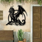 sculpture murale dragon noir art contemporain décoration intérieure extérieure moderne finement détaillée fixations incluses
