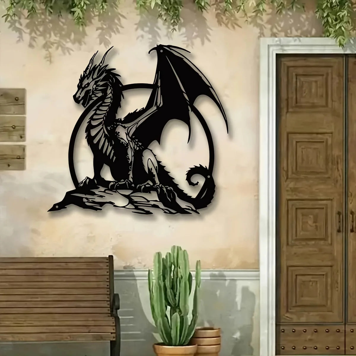 sculpture murale dragon noir art contemporain décoration intérieure extérieure moderne finement détaillée fixations incluses