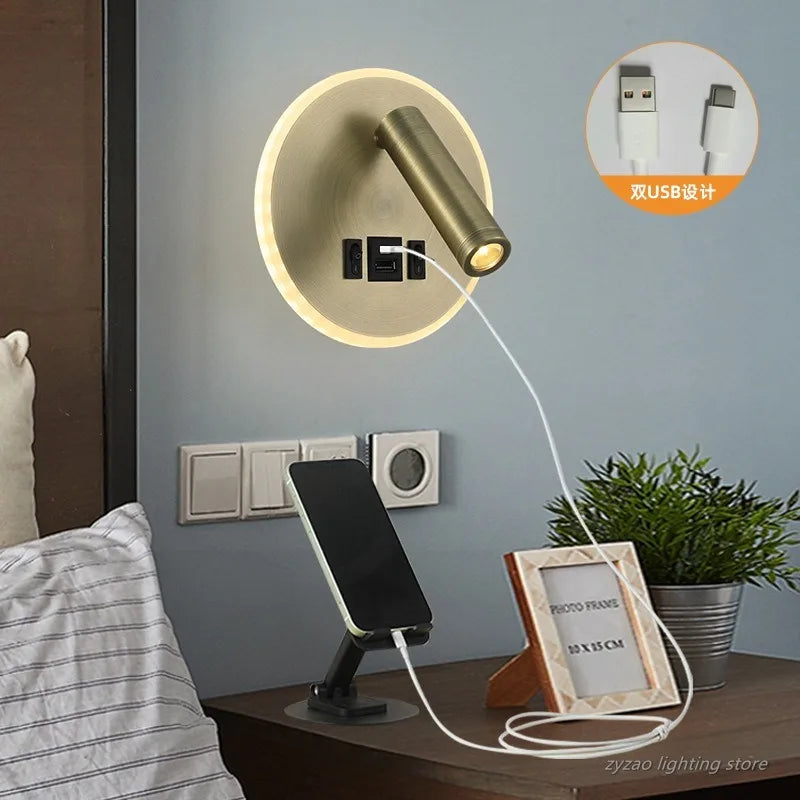 lampe murale moderne bronze blanc prise usb réglable chambre coucher
