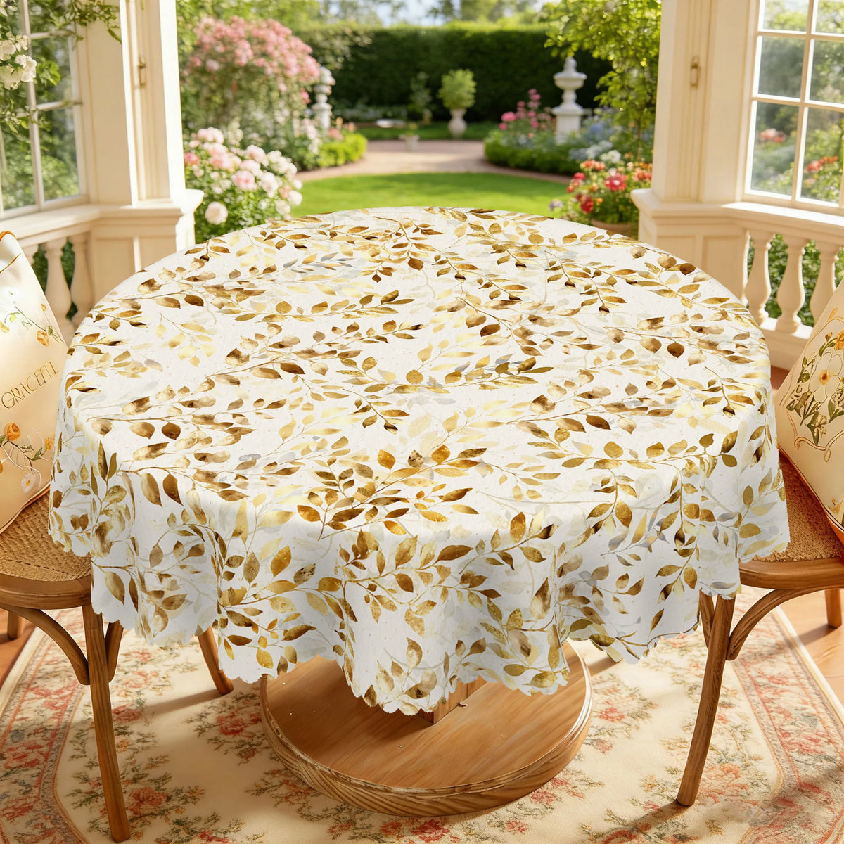nappe rectangulaire feuilles dorées classique printemps table manger imperméable polyesterextérieurhôtelmarriagebanquet
