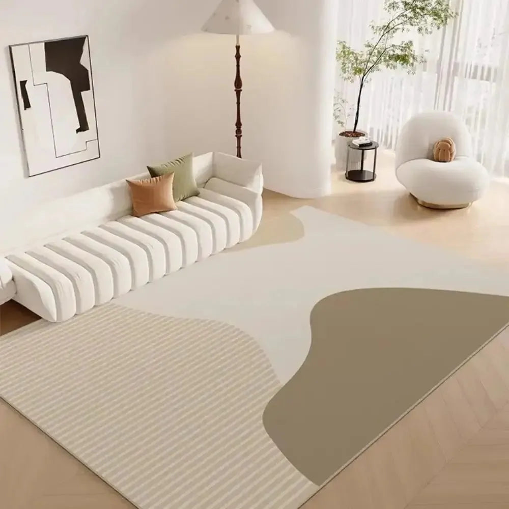 tapis géométrique moderne beige gris bleu rose salon chambre prière simple abstrait polyester