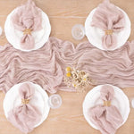serviette table rose pâle texture ondulée classique ruban jute fleurs sèches polyester coton maison