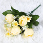 décoration intérieure bouquet fleurs artificielles roses blanches feuilles vertes modernes 29cm 3pcs