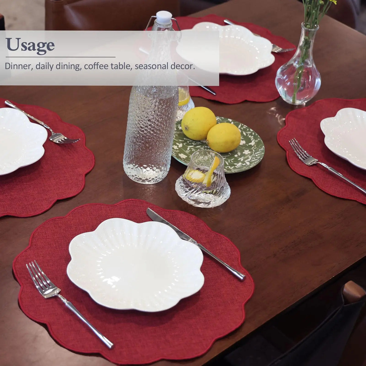 placemats rustiques lin rouge tissage naturel résistants chaleur table cuisine