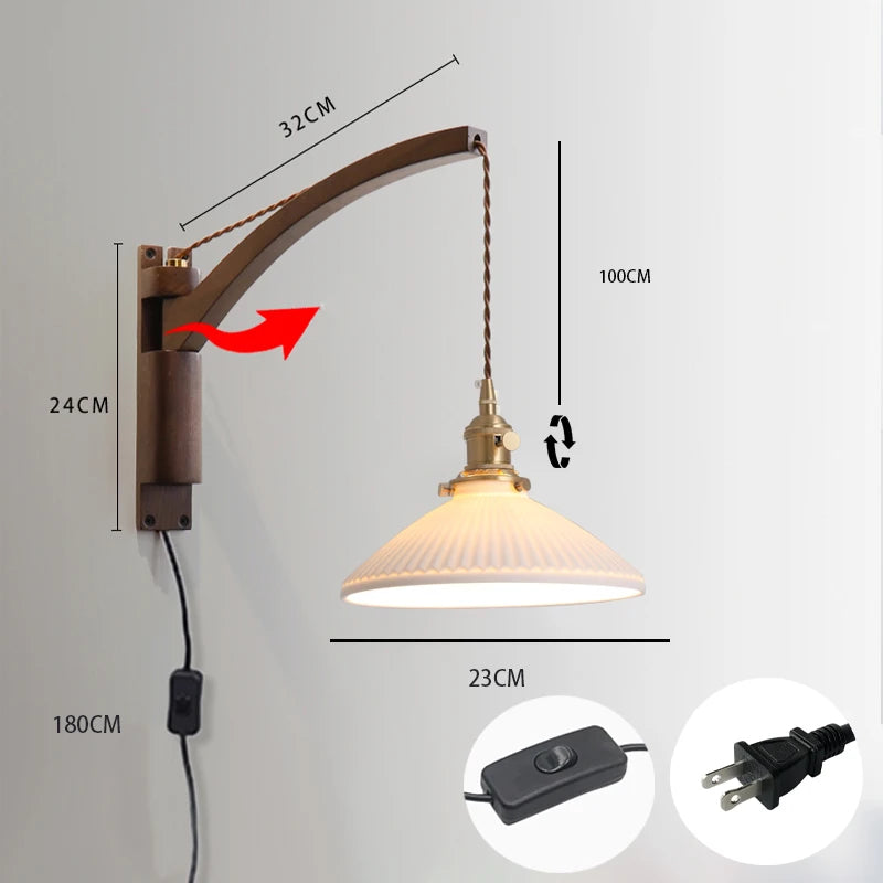 lampe murale moderne led blanc doré chambre entrée salle bain interrupteur mural câble électrique