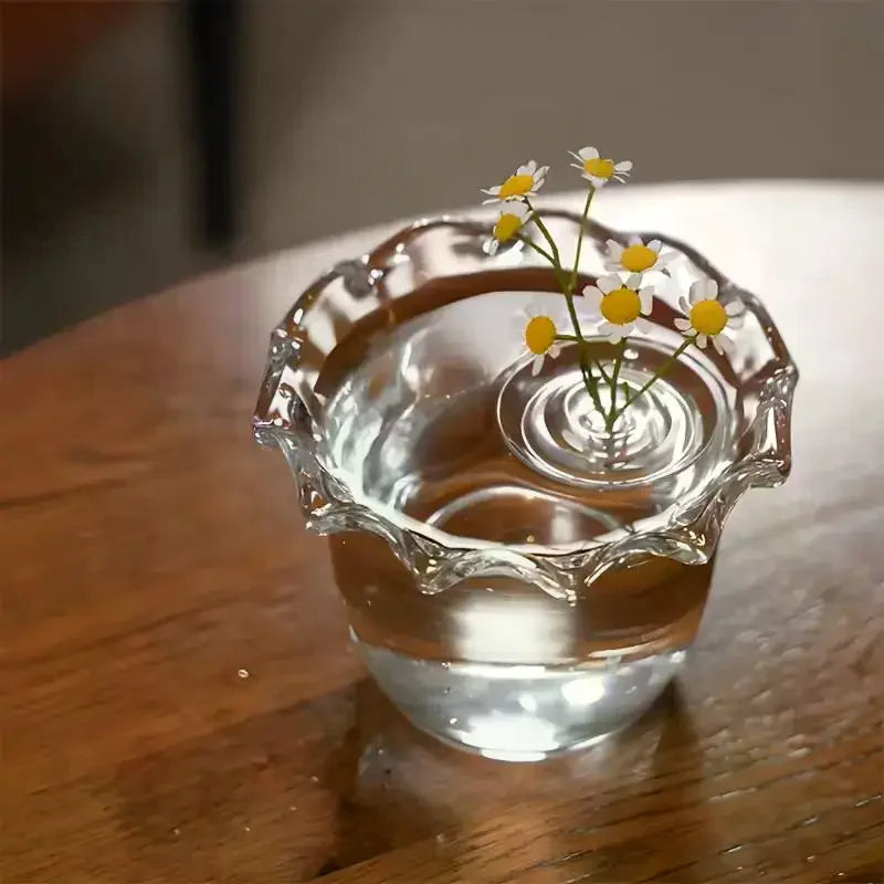 support fleurs transparent moderne plante artificielle adhésif rond lisse ondulé minimaliste