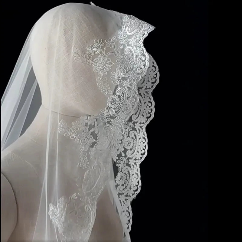 voile mariée blanc broderie florale transparente classique clips cheveux accessoire mariage femme longueur cathédrale