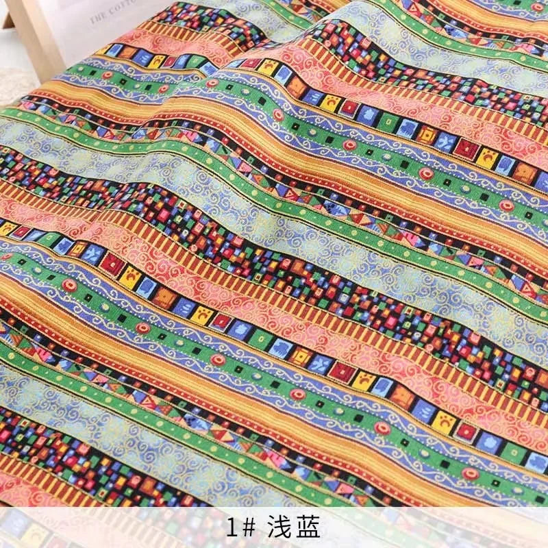 tissu coton multicolore rayures géométriques ethnique bohème décoration intérieure bricolage résistant respirant large 145cm